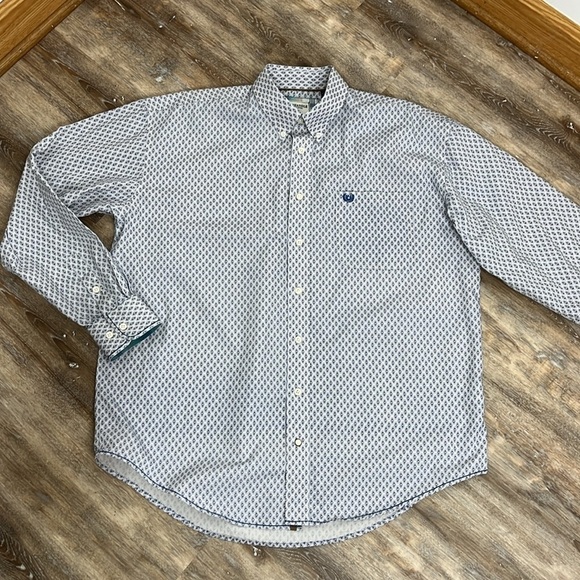Panhandle Rough Stock Mens Button Down Blue Diamond Contrasting Cuff Plaid Large - Picture 9 of 16